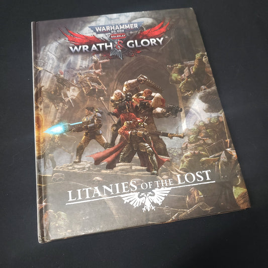 Image shows the front cover of the Litanies of the Lost book for the roleplaying game Wrath & Glory