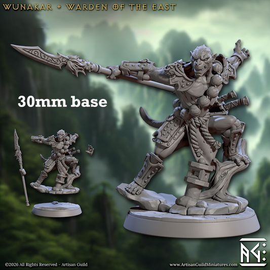 Image shows a 3D render of a simian monk gaming miniature.
