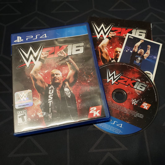 Image shows the case, manual and disc for the video game WWE 2K16 for Playstation 4