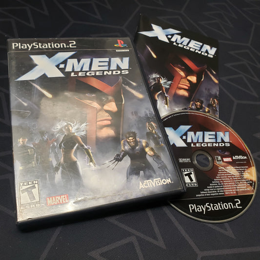 Image shows the case, manual and disc for the video game X-Men Legends for Playstation 2