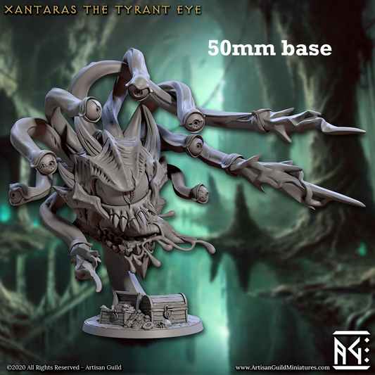 Image shows a 3D render of a beholder gaming miniature.