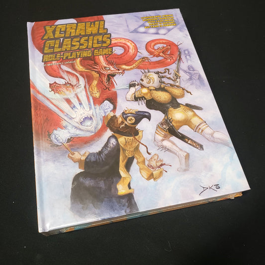 Image shows the front cover of the core rulebook for the Xcrawl Classics roleplaying game