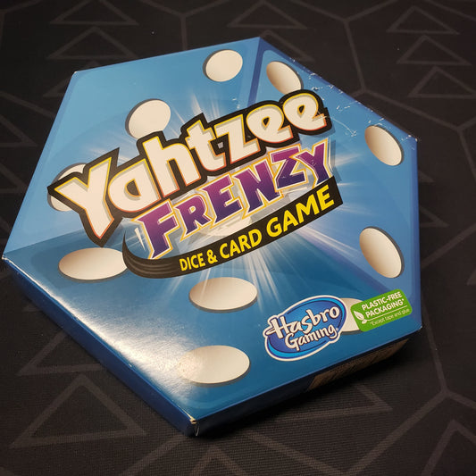Image shows the front cover of the box for the Yahtzee Frenzy: Dice & Card Game