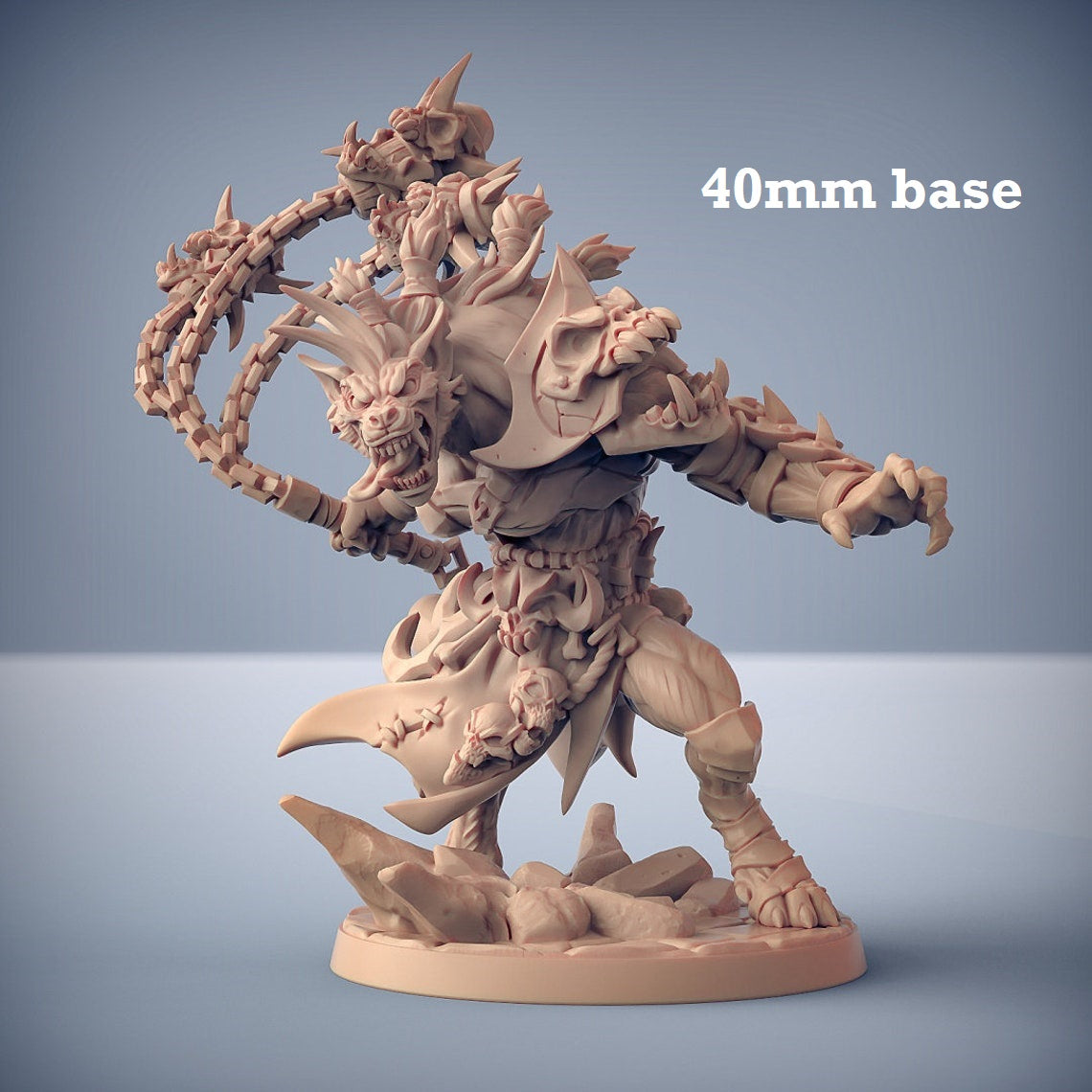 Image shows a 3D render of a gnoll warrior gaming miniature