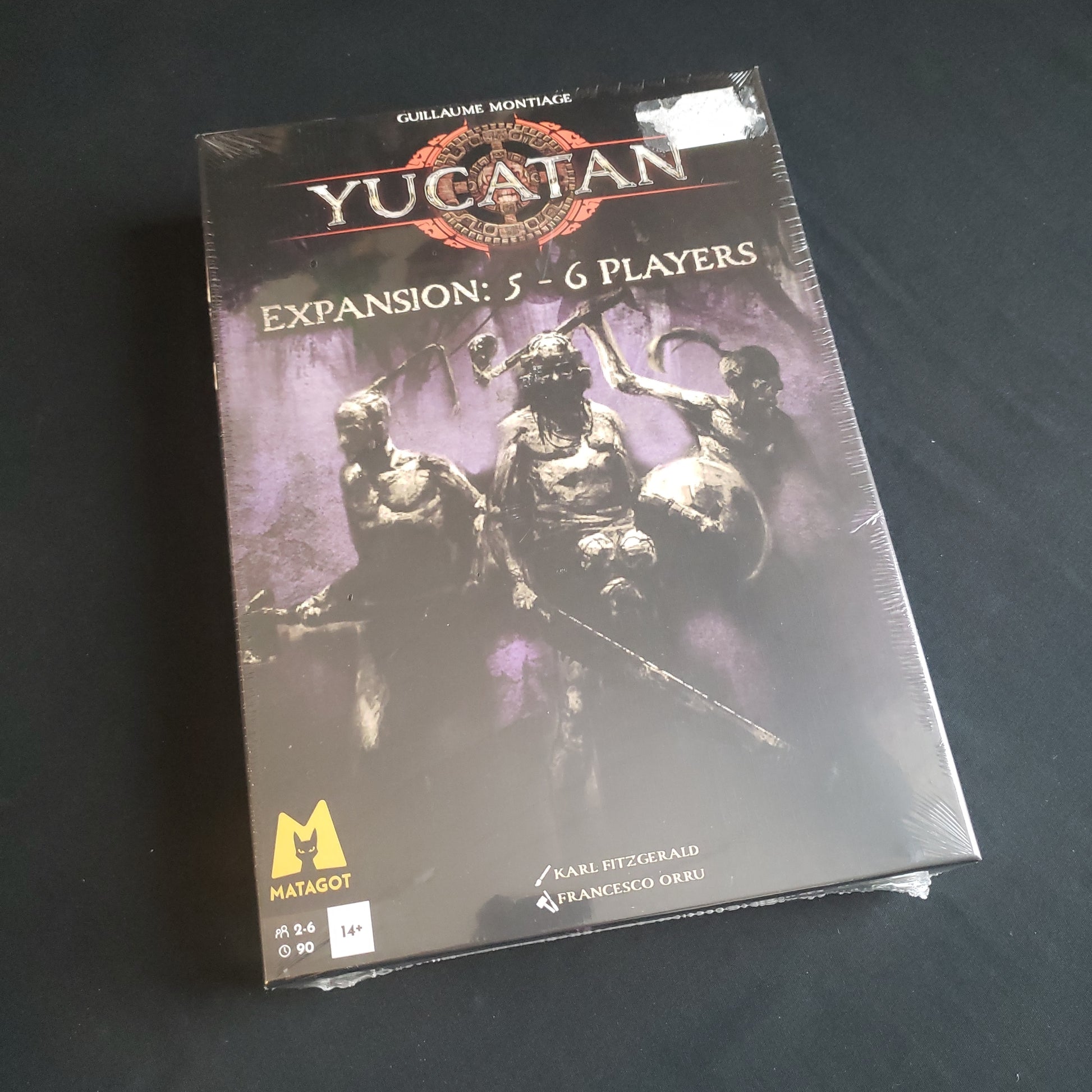 Image shows the front cover of the box of the 5-6 Players expansion for the board game Yucatan