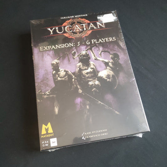 Image shows the front cover of the box of the 5-6 Players expansion for the board game Yucatan