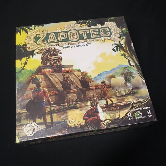 Image shows the front cover of the box of the Zapotec board game
