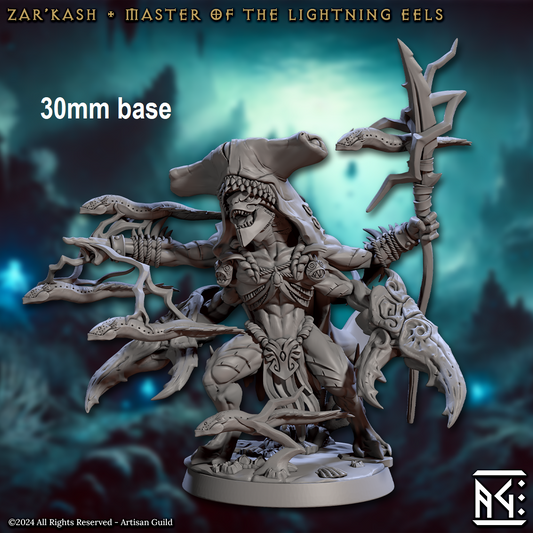 Image shows a 3D render of a merfolk beastmaster gaming miniature