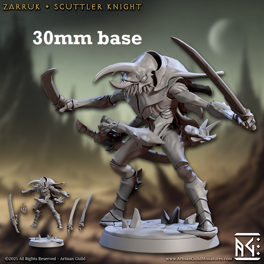 Image shows a 3D render of a thri-kreen samurai gaming miniature.