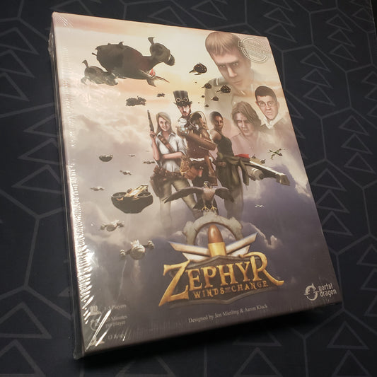 Image shows the front cover of the box for the Zephyr: Winds of Change board game