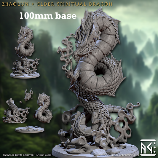 Image shows a 3D render of a eastern-style dragon gaming miniature.