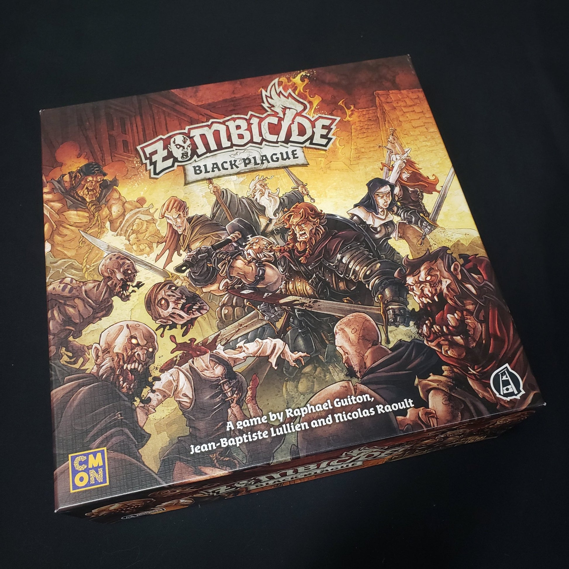 Image shows the front cover of the box of the Zombicide: Black Plague board game