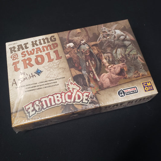 Image shows the front of the box for the Rat King & Swamp Troll expansion for the board game Zombicide: Black Plague