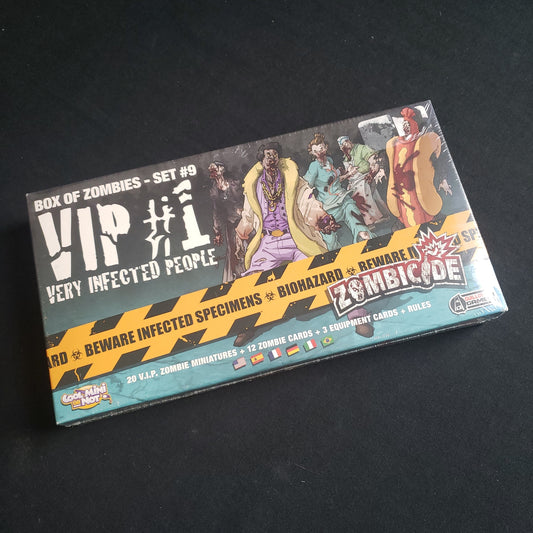 Image shows the front cover of the box of the Box of Zombies Set #9: Very Infected People expansion for the board game Zombicide