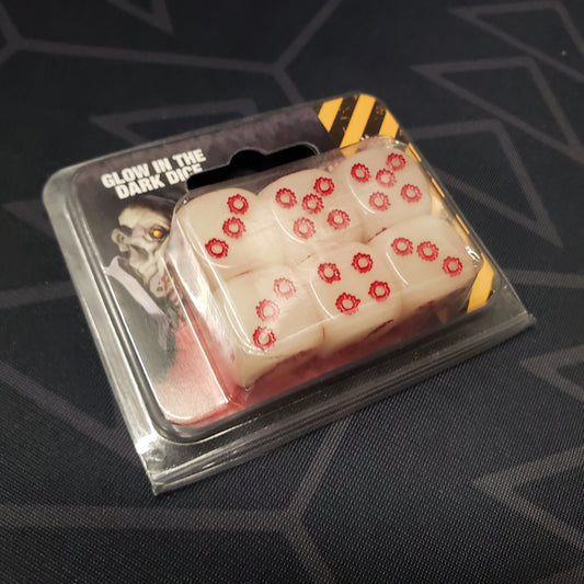 Image shows the front of the box for the Glow in the Dark Dice upgrade for the board game Zombicide: First Edition