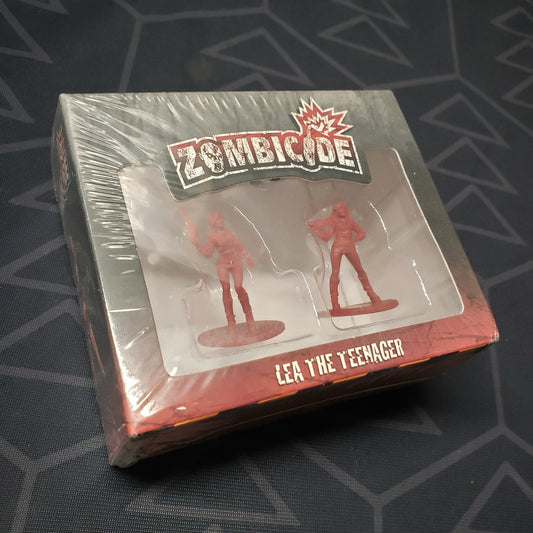 Image shows the front cover of the box of the Lea the Teenager survivor expansion for the board game Zombicide