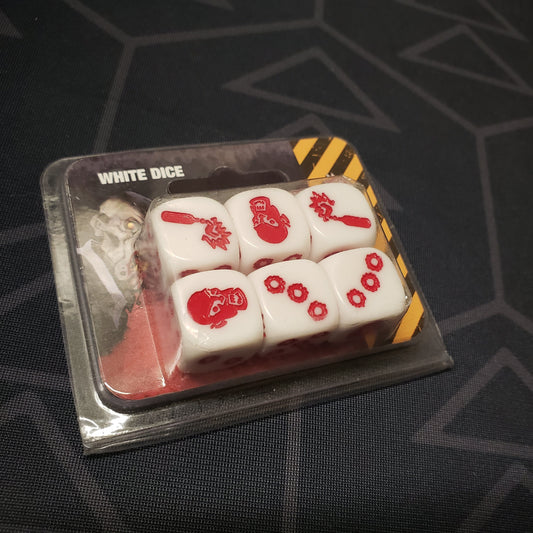 Image shows the front of the box for the White Dice upgrade for the board game Zombicide: First Edition