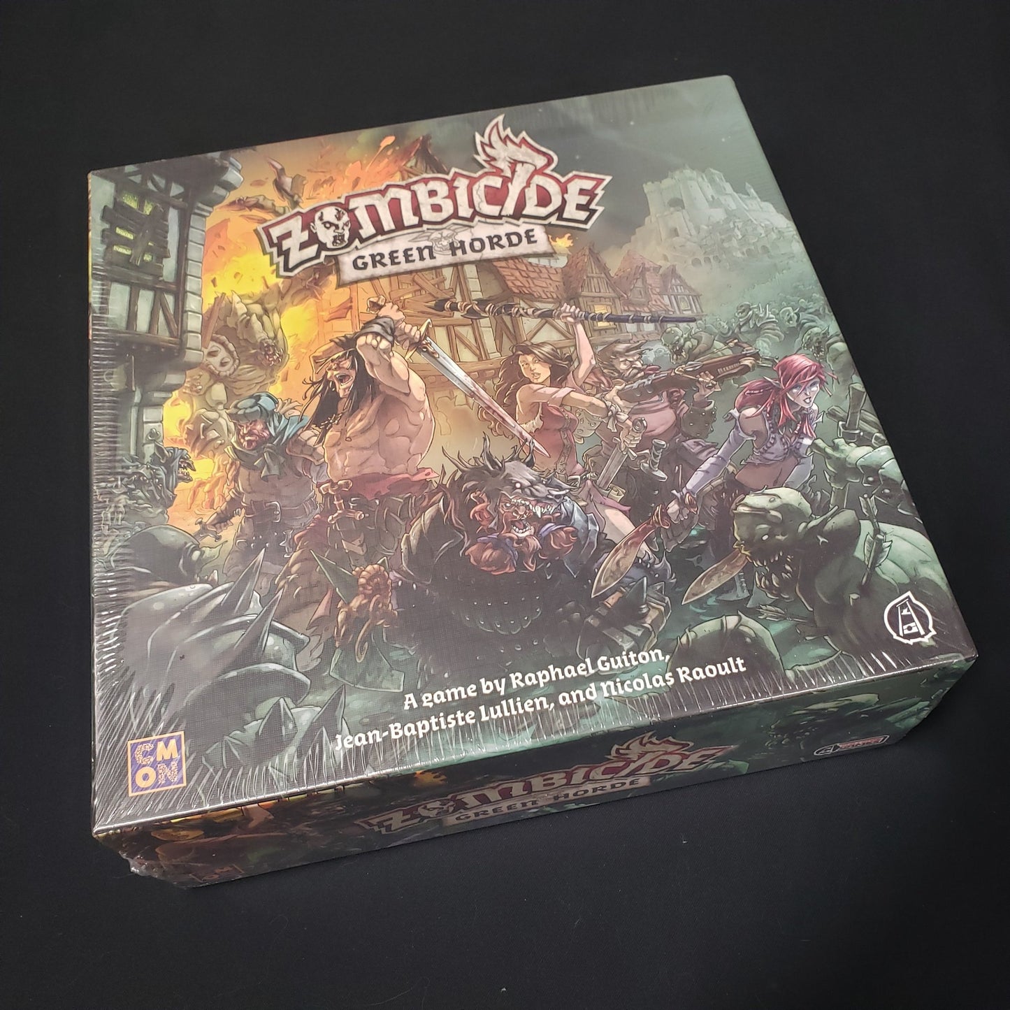 Image shows the front cover of the box of the Zombicide: Green Horde board game