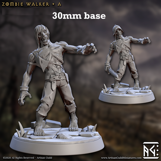 Image shows 3D renders of two sculpt options for a zombie gaming miniature.