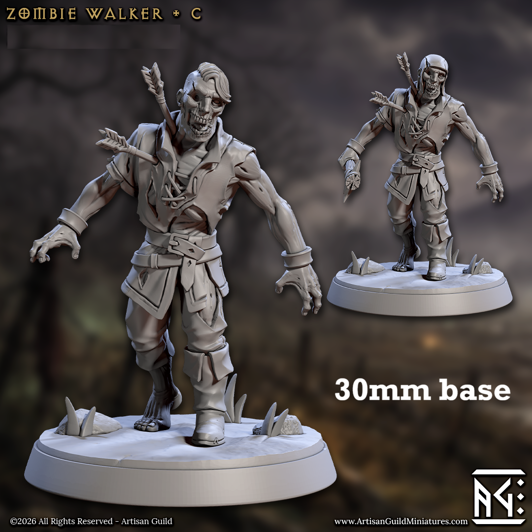 Image shows 3D renders of two sculpt options for a zombie gaming miniature.