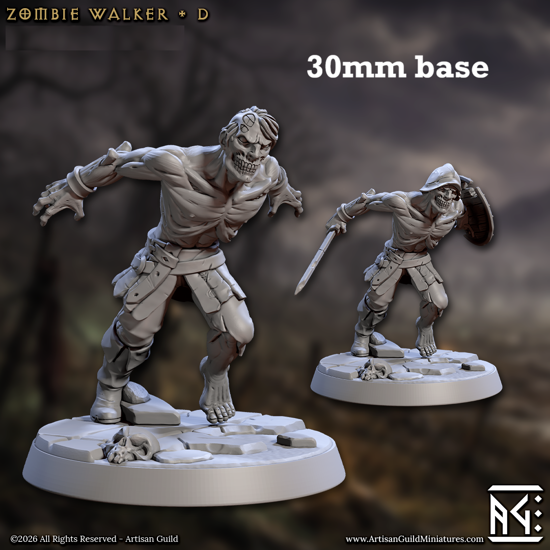 Image shows 3D renders of two sculpt options for a zombie gaming miniature.