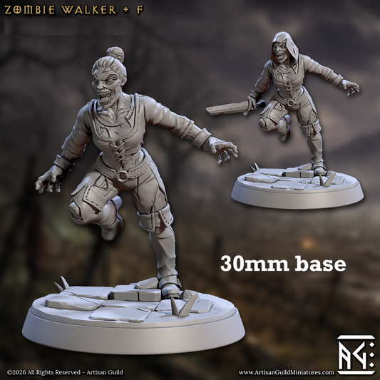 Image shows 3D renders of two sculpt options for a zombie gaming miniature.