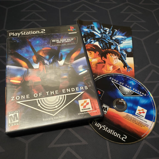Image shows the case, manual and disc for the video game Zone of the Enders for Playstation 2