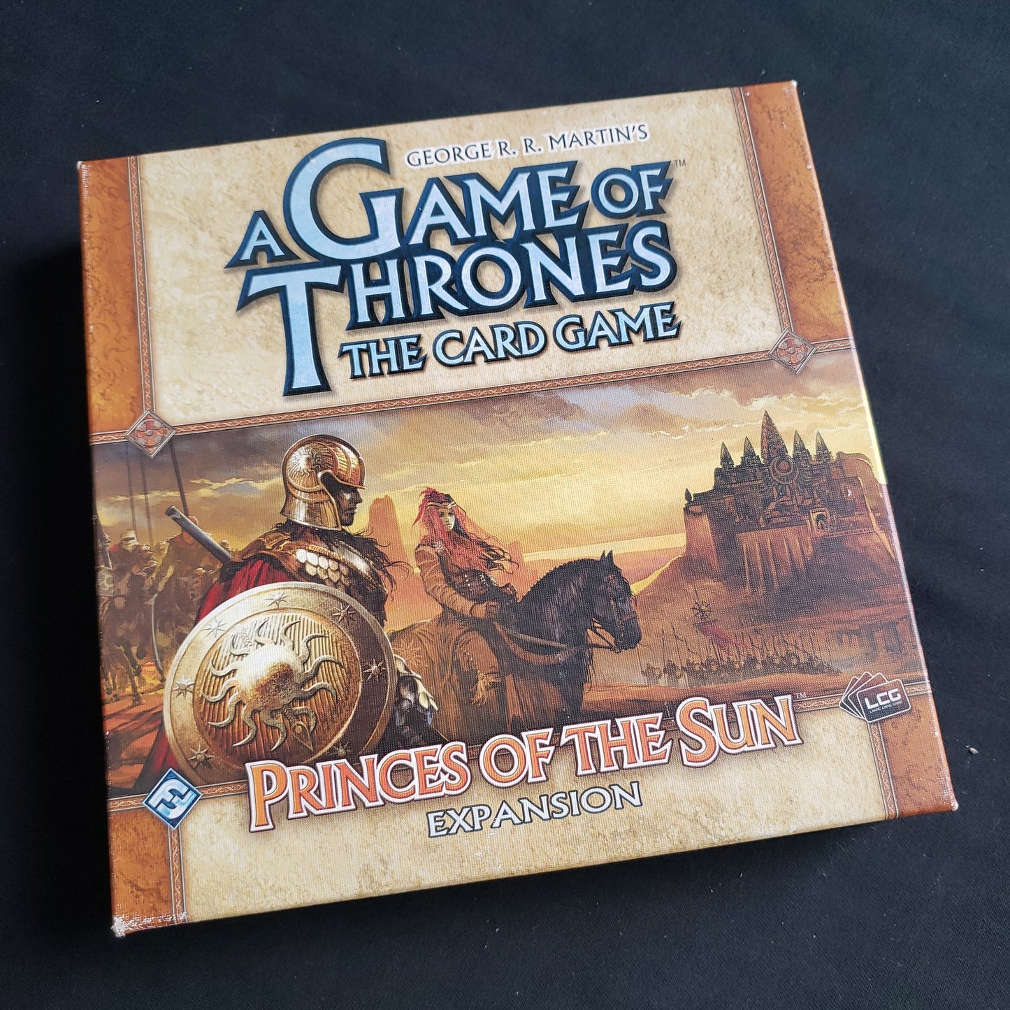 Image shows the front cover of the box of the Princes of the Sun expansion for the Game of Thrones card game