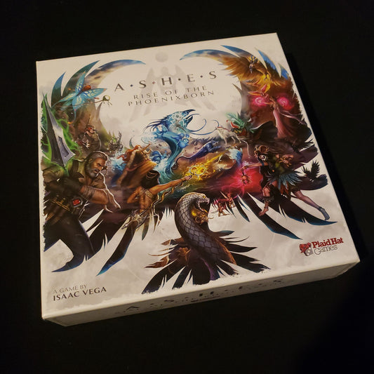 Image shows the front cover of the box of the Ashes: Rise of the Phoenixborn card game