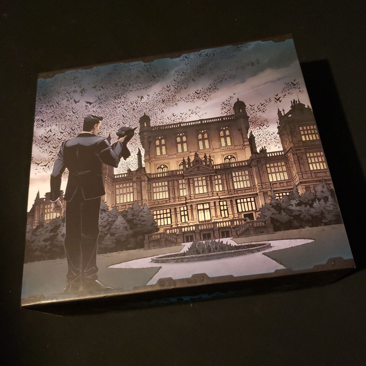 Image shows the front of the box for the Wayne Manor expansion for the Batman: Gotham City Chronicles board game