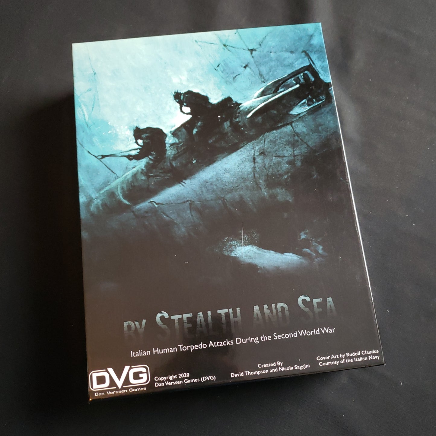Image shows the front cover of the box of the By Stealth and Sea board game