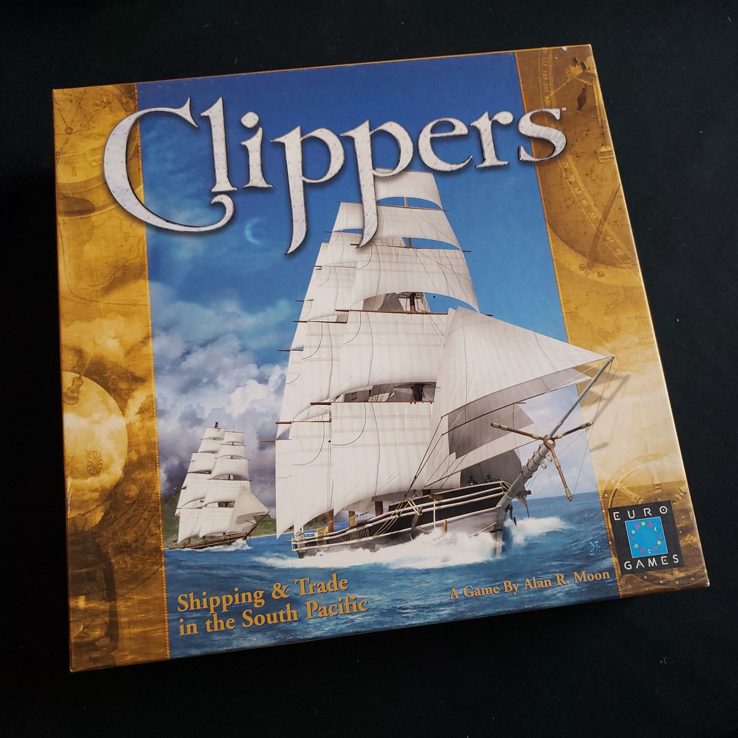 Image shows the front cover of the box of the Clippers board game