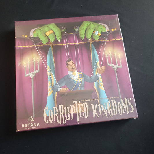 Image shows the front cover of the box of the Corrupted Kingdoms board game
