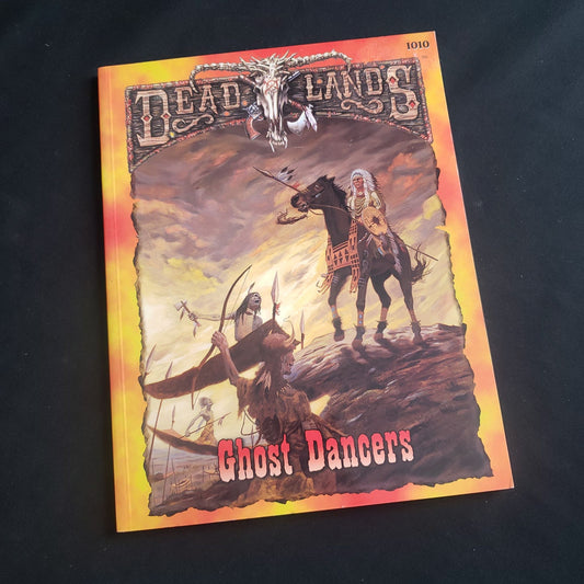 Image shows the front cover of the Ghost Dancers book for the Deadlands roleplaying game