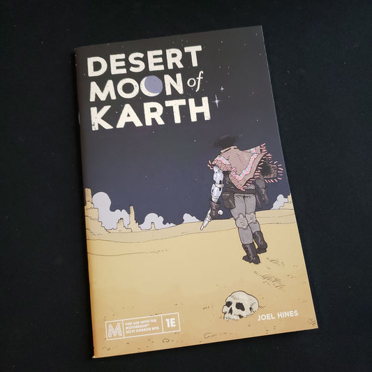 Image shows the front cover of the Desert Moon of Karth roleplaying game book