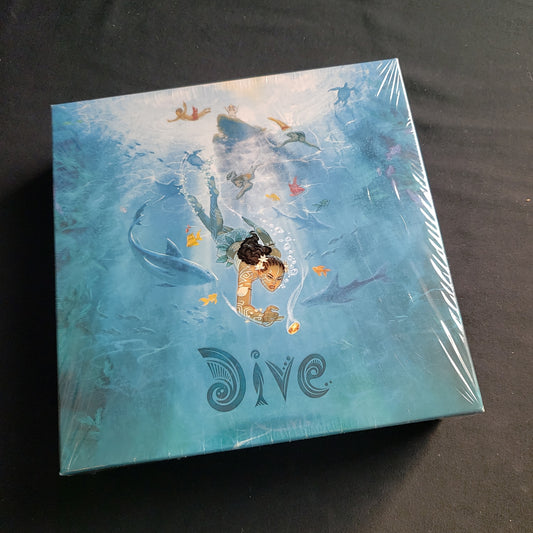 Image shows the front cover of the box of the Dive board game