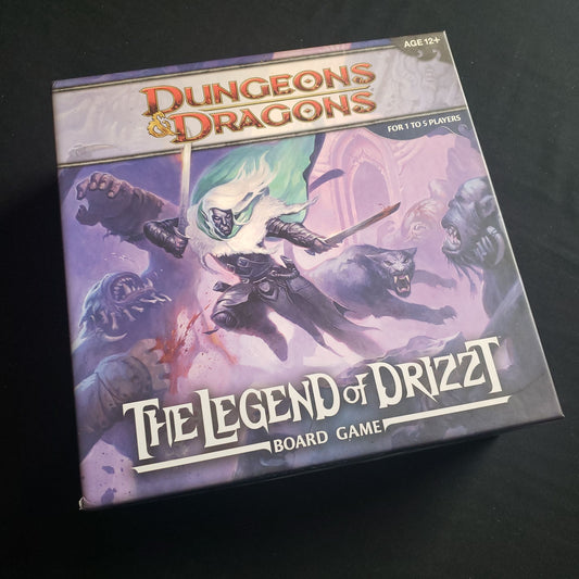 Image shows the front cover of the box of the Dungeons and Dragons: Legend of Drizzt board game