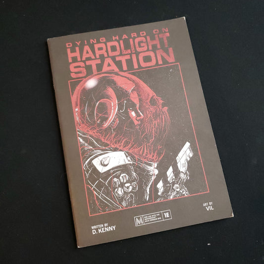 Image shows the front cover of the Dying Hard on Hardlight Station roleplaying game book