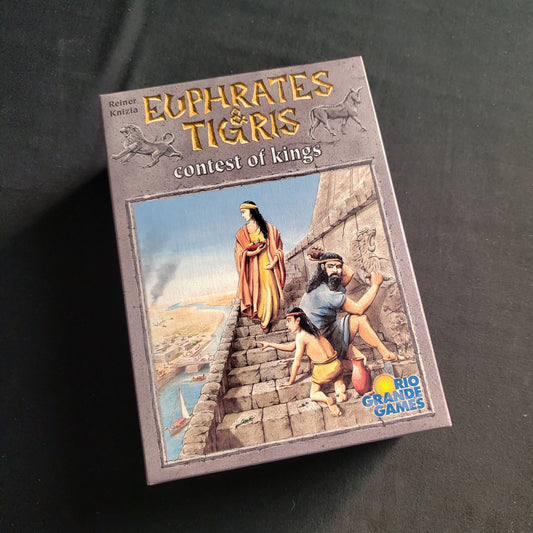 Image shows the front cover of the box of the Euphrates & Tigris: Contest of Kings card game