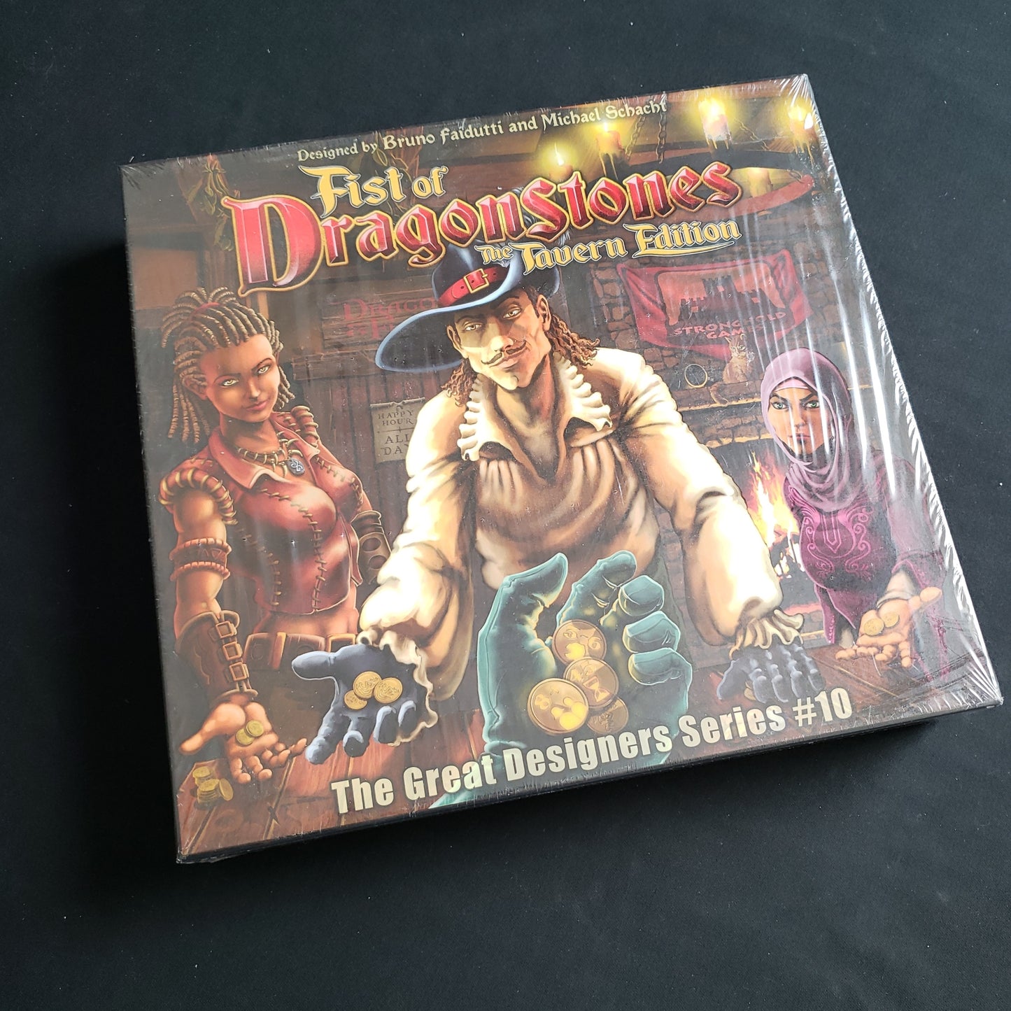 Image shows the front cover of the box of the Fist of Dragonstones: Tavern Edition board game