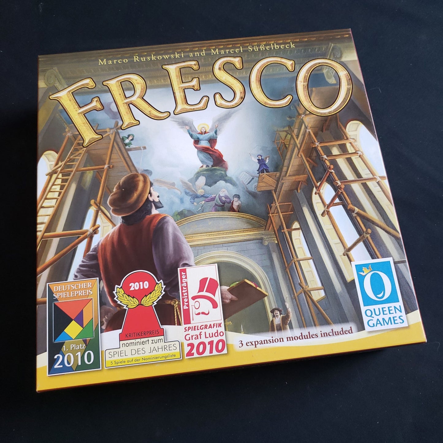 Image shows the front cover of the box of the Fresco board game