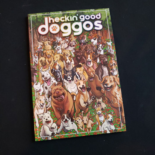 Image shows the front cover of the Heckin Good Doggos roleplaying game book