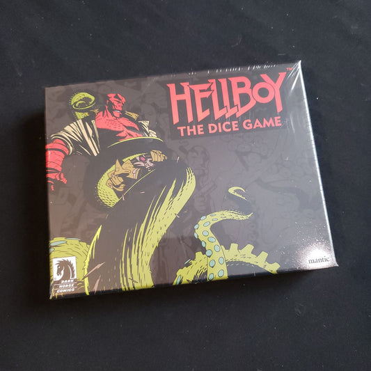 Image shows the front cover of the box of Hellboy: The Dice game