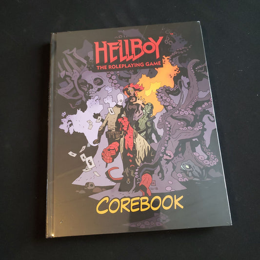 Image shows the front cover of the core rule book for the Hellboy roleplaying game