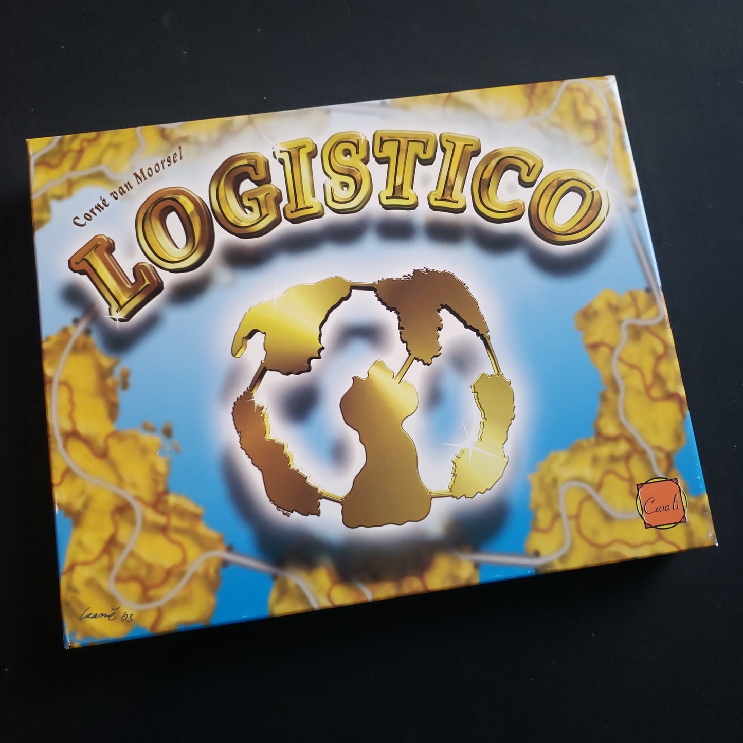 Image shows the front cover of the box of the Logistico board game