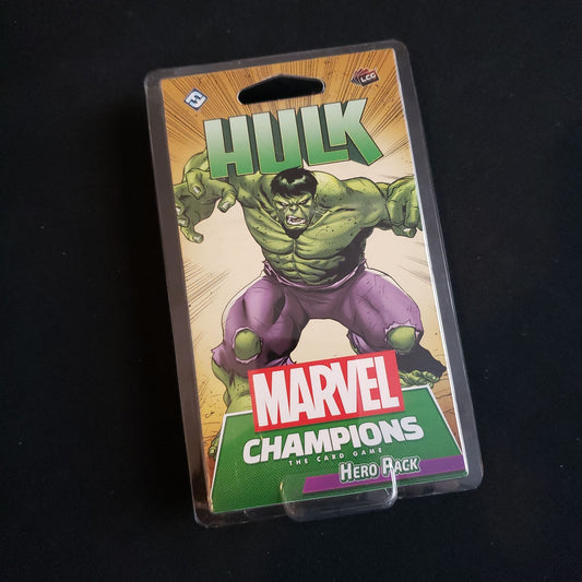 Image shows the front of the package for the Hulk Hero Pack for the Marvel Champions card game