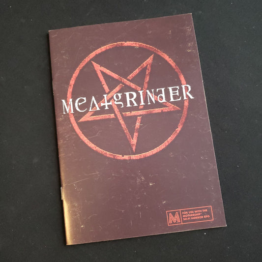 Image shows the front cover of the Meatgrinder roleplaying game book