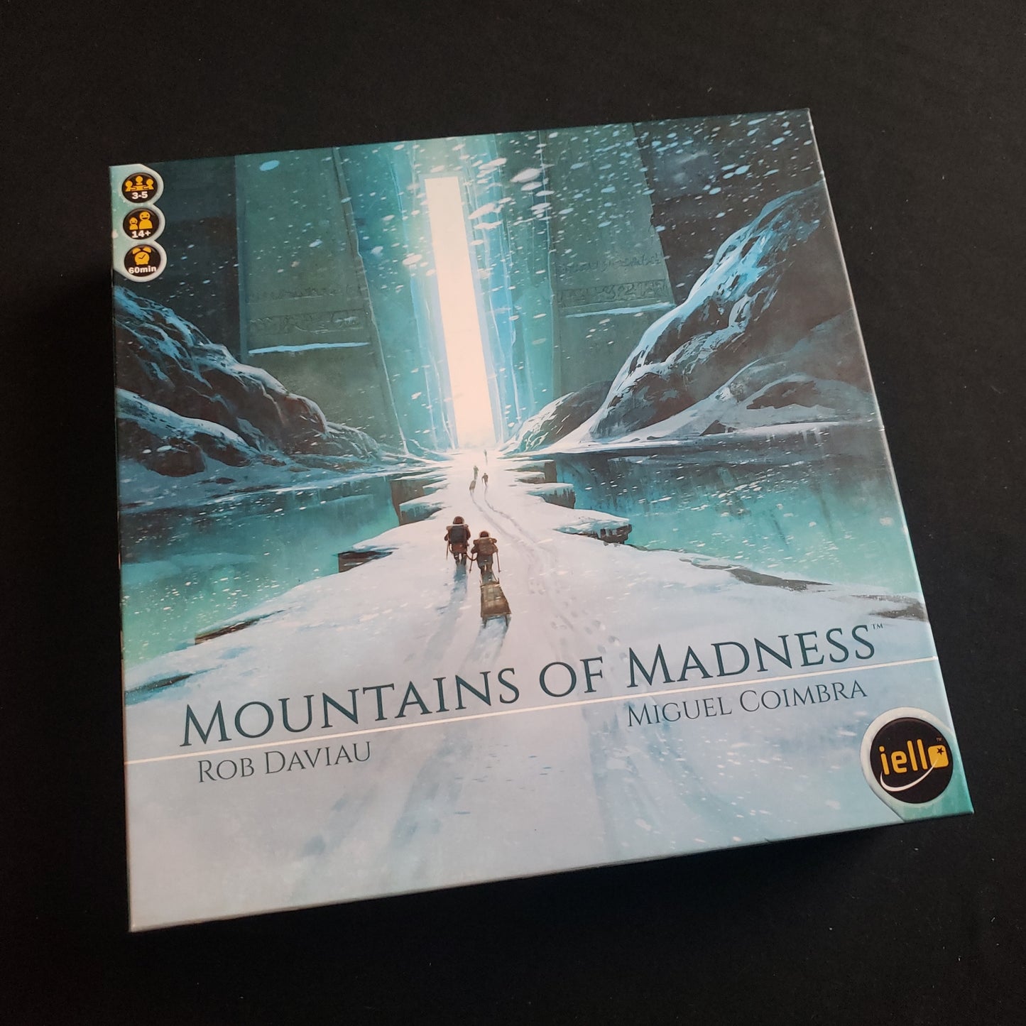 Image shows the front cover of the box of the Mountains of Madness board game