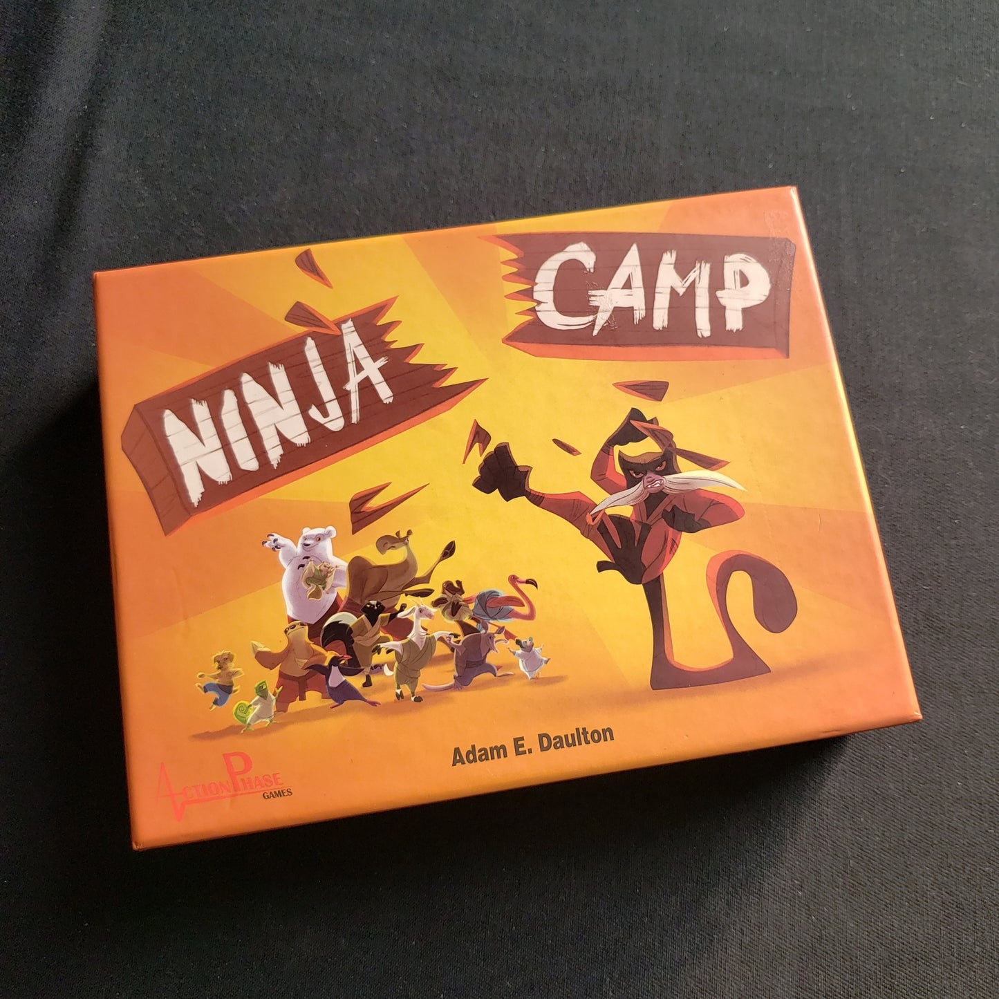 Image shows the front cover of the box of the Ninja Camp card game