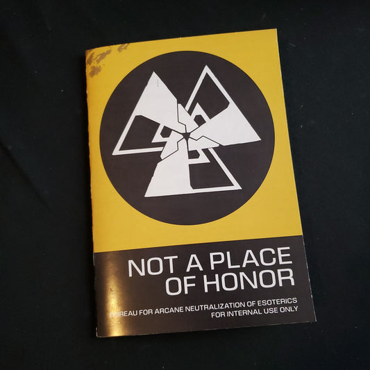 Image shows the front cover of the Not A Place of Honor roleplaying game book